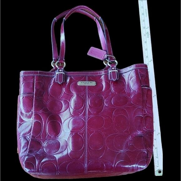 Coach F19818 Signature North South Tote Embossed Patent Leather Satchel - Picture 3 of 10